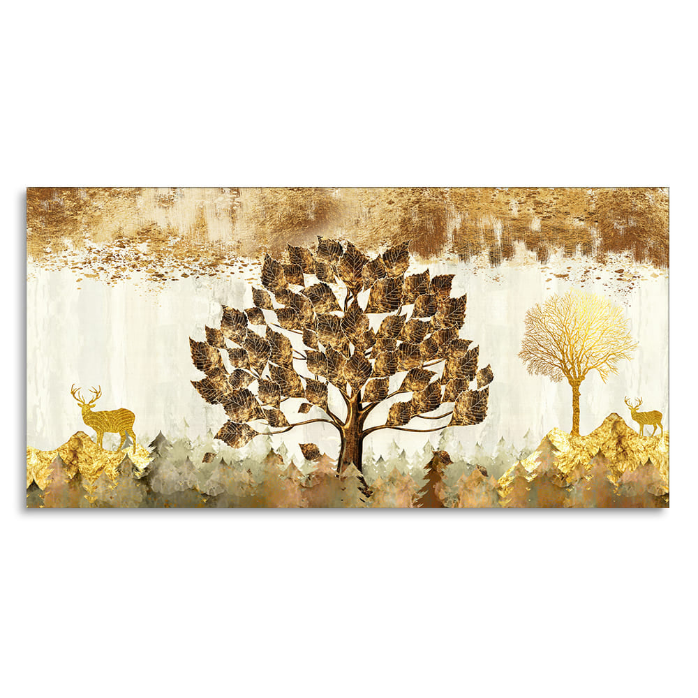 Beautiful Tree and Golden Deer Canvas Wall Painting