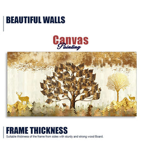 Beautiful Tree and Golden Deer Canvas Wall Painting