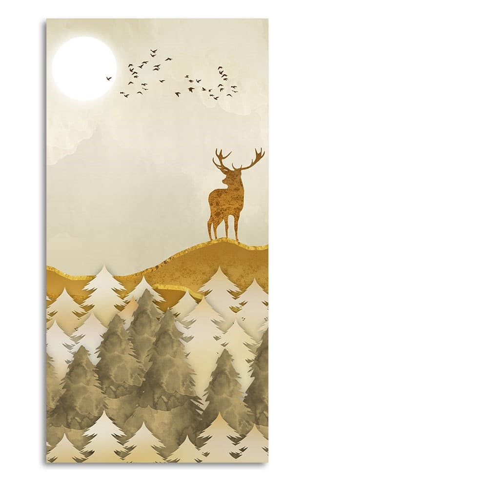 Beautiful Trees with Golden Deers Premium Canvas Wall Painting