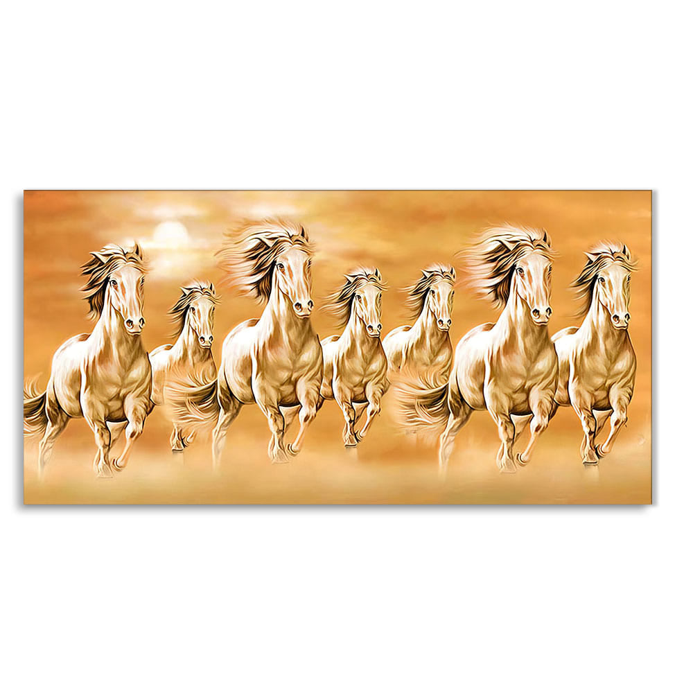 Beautiful Vastu Seven Running Horses Canvas Wall Painting