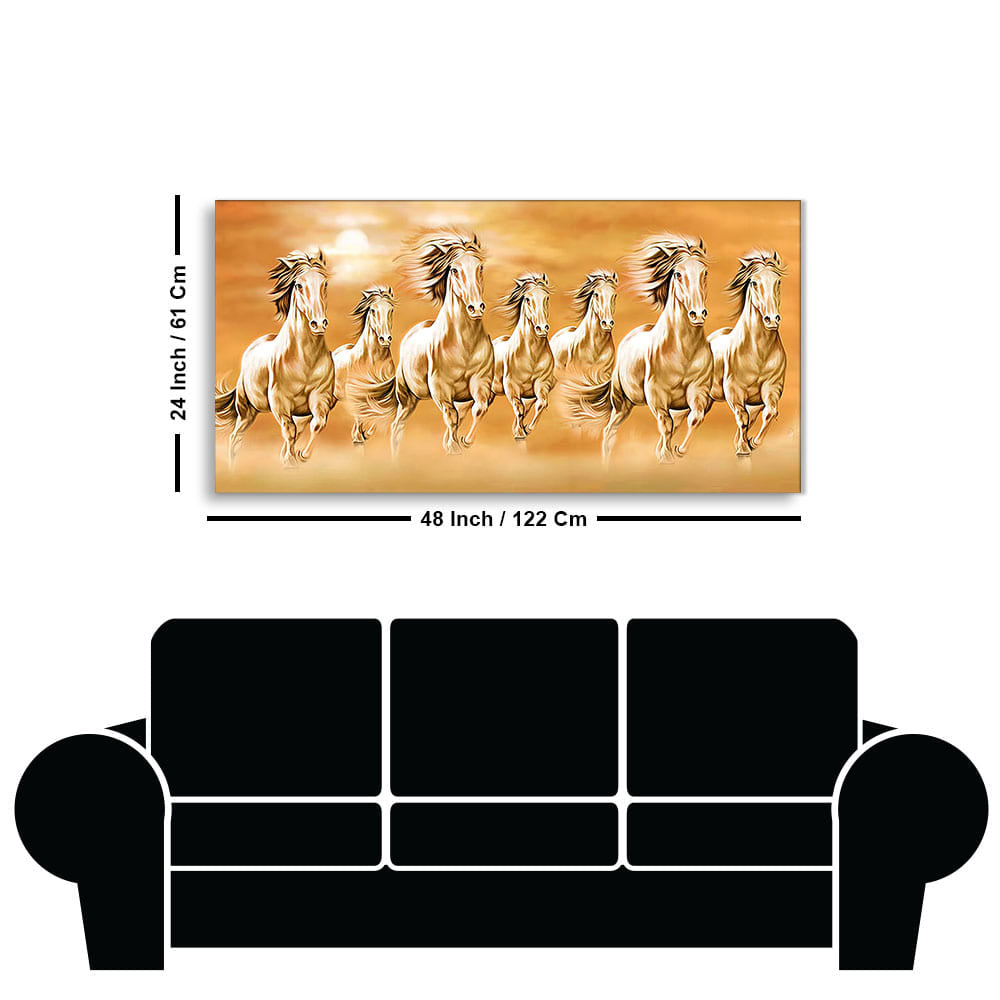 Beautiful Vastu Seven Running Horses Canvas Wall Painting