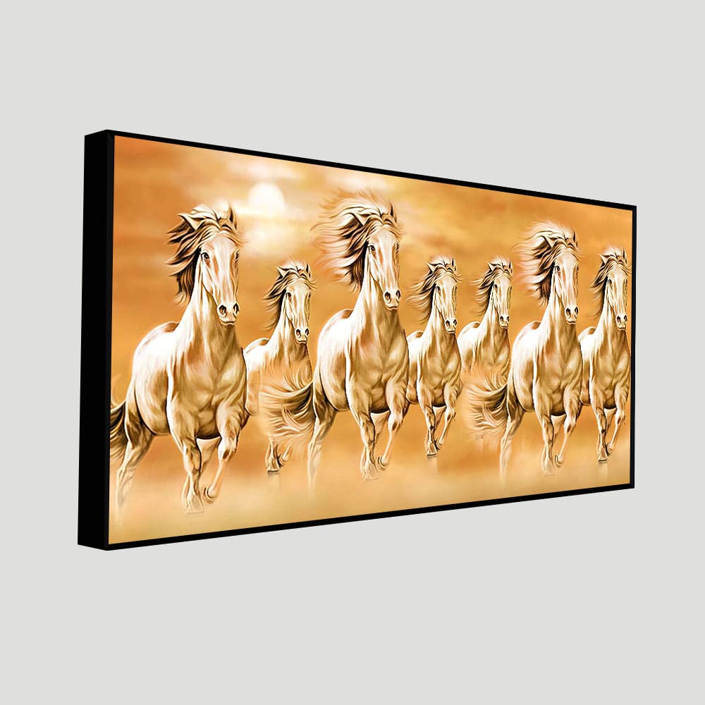 Beautiful Vastu Seven Running Horses Canvas Wall Painting