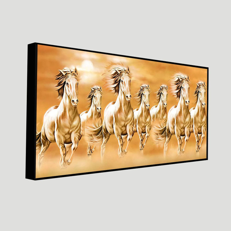 Beautiful Vastu Seven Running Horses Canvas Wall Painting