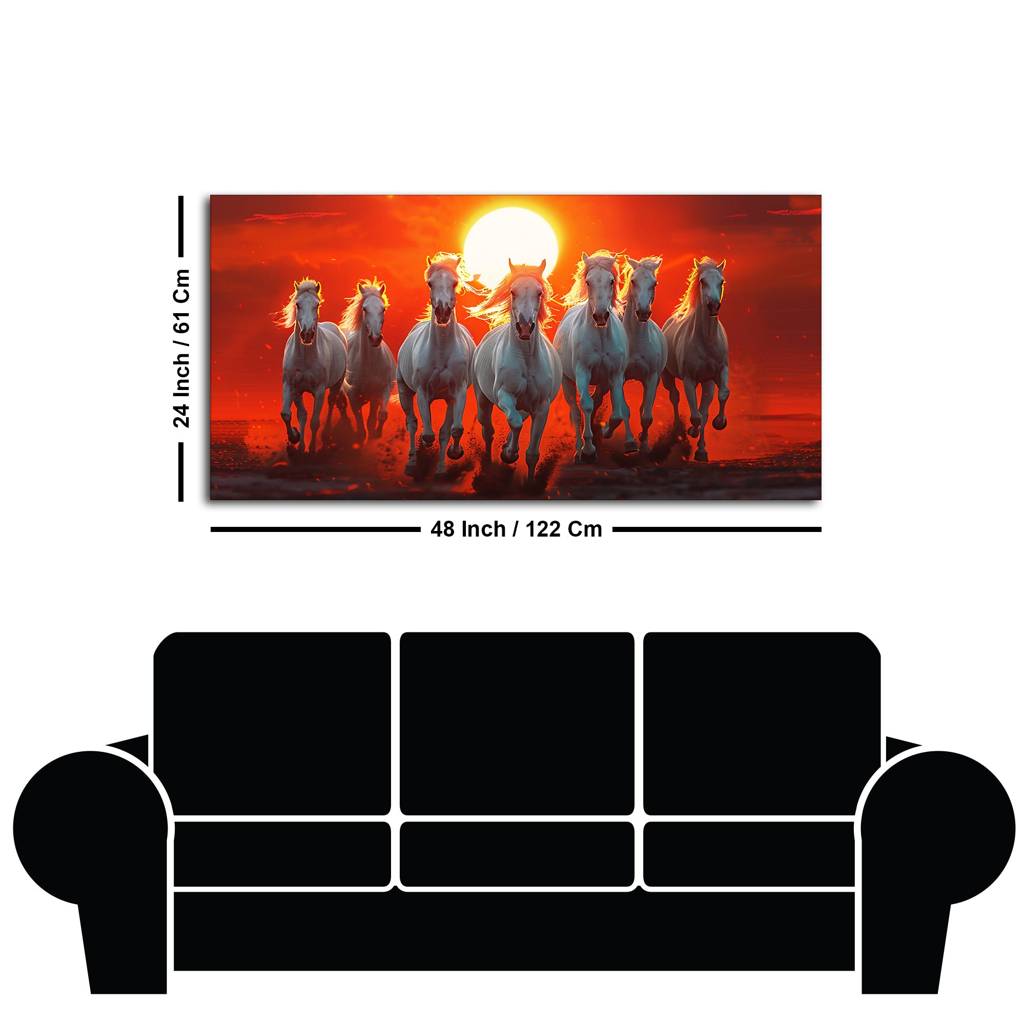 Beautiful View of 7 Running Horses at Sunset Premium Canvas Wall Painting