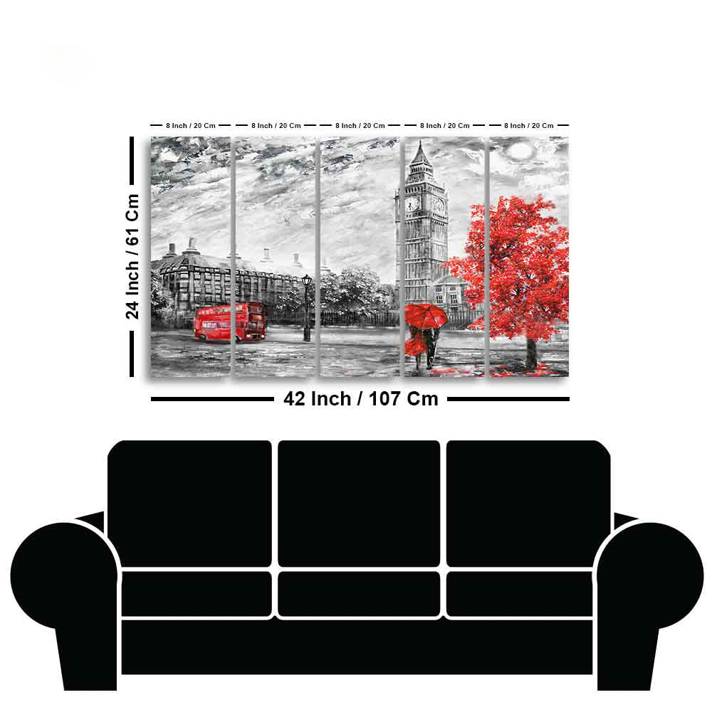 Beautiful View of London Wall Painting Set of Five Pieces