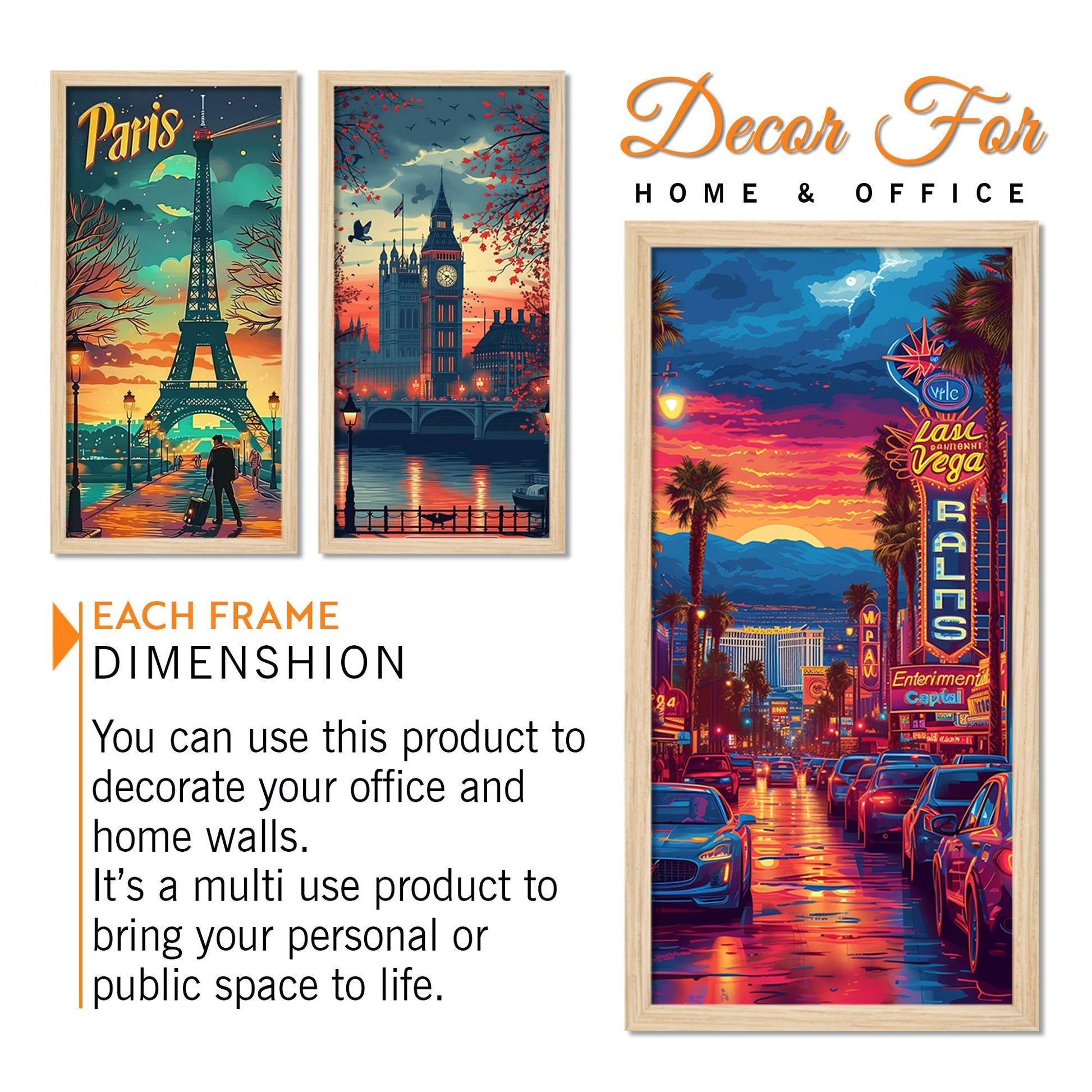 Beautiful View of Paris City View Wooden Wall Frame Set of Three