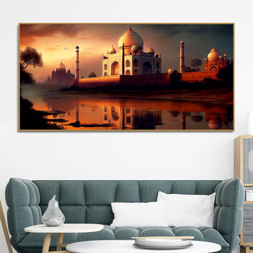 Beautiful View of Taj Mahal at Sunset Canvas Wall Painting