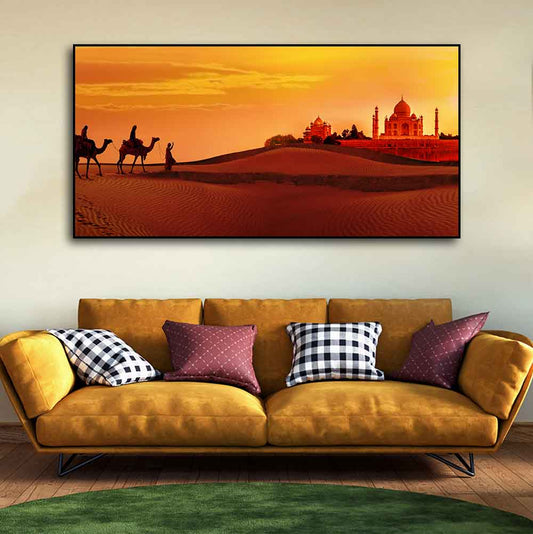 Beautiful Wall Painting of Camel Caravan Heading to Taj Mahal