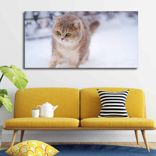 Beautiful Wall Painting of Cat Walking in Snow