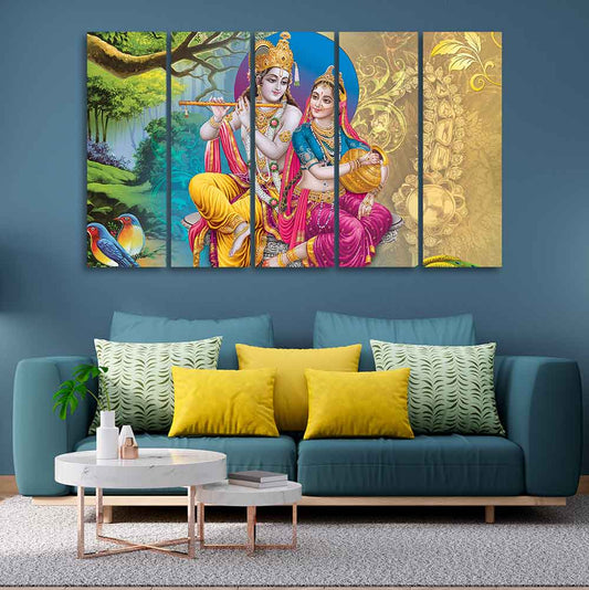 Beautiful Wall Painting of Lord Radha Krishna Set of Five Pieces