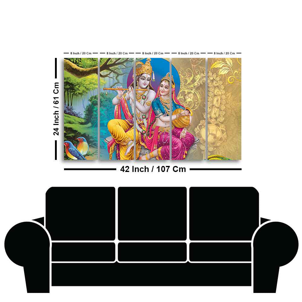 Beautiful Wall Painting of Lord Radha Krishna Set of Five Pieces