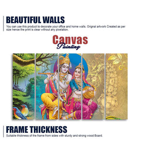 Beautiful Wall Painting of Lord Radha Krishna Set of Five Pieces