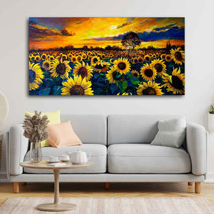 Beautiful Wall Painting of Sunflower Garden in Sunset View