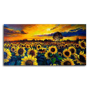 Beautiful Wall Painting of Sunflower Garden in Sunset View