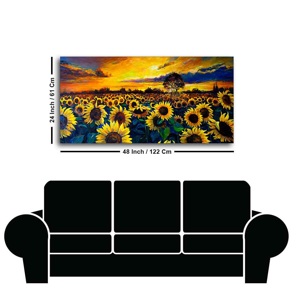 Beautiful Wall Painting of Sunflower Garden in Sunset View