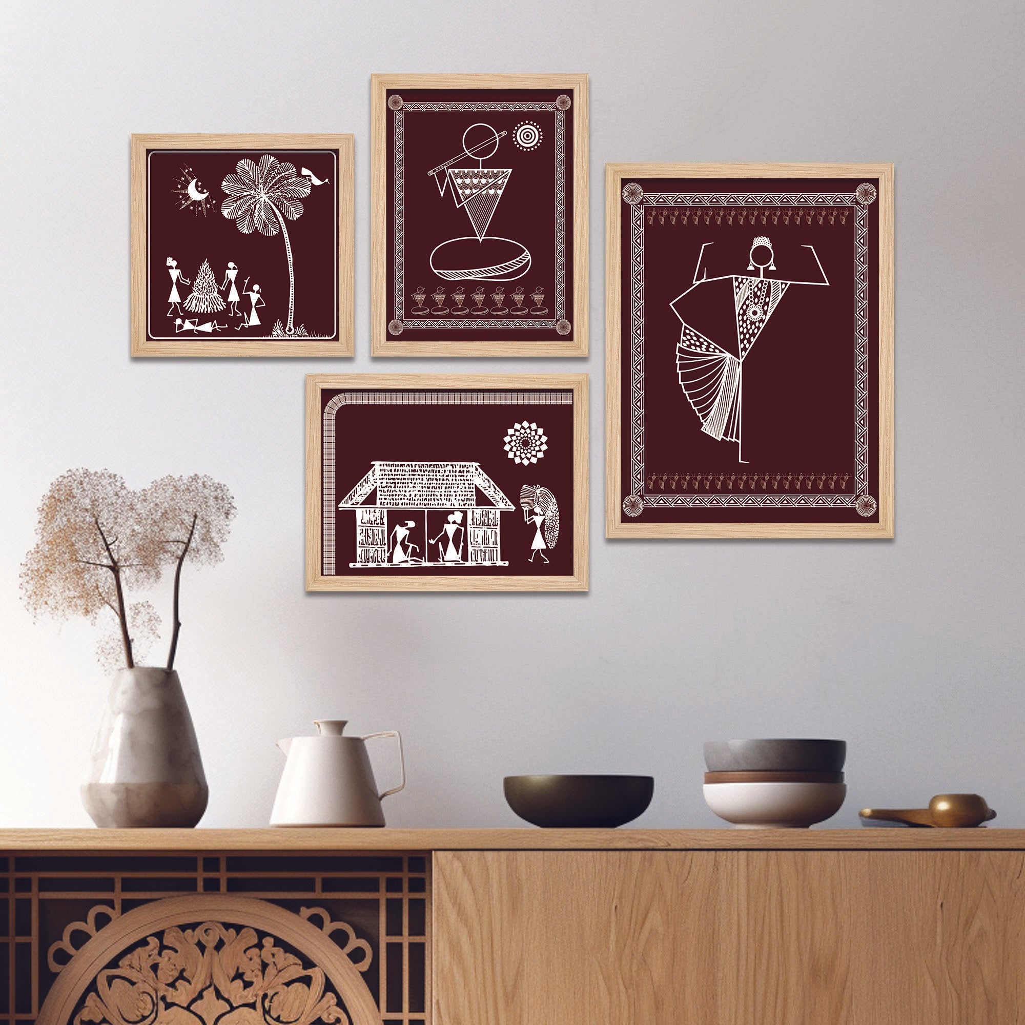 Beautiful Warli Art Indian Rural Life Wall Frame Set of Four – Vibecrafts