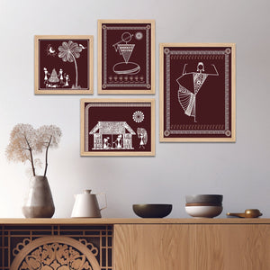 Beautiful Warli Art Indian Rural Life Wall Frame Set of Four