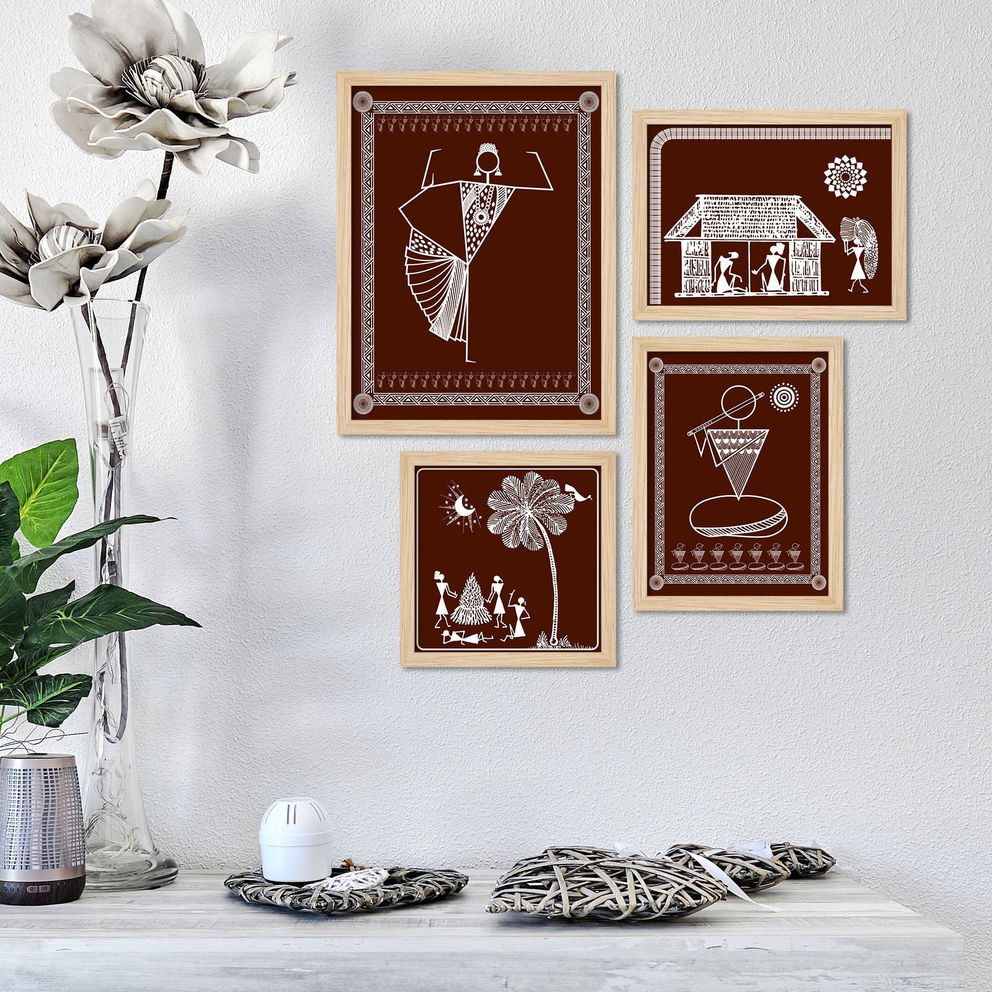 Beautiful Warli Art Indian Rural Life Wall Frame Set of Four