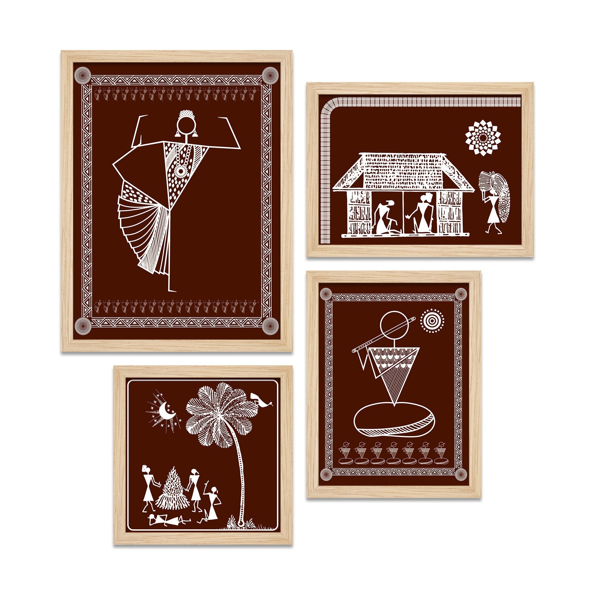 Beautiful Warli Art Indian Rural Life Wall Frame Set of Four – Vibecrafts