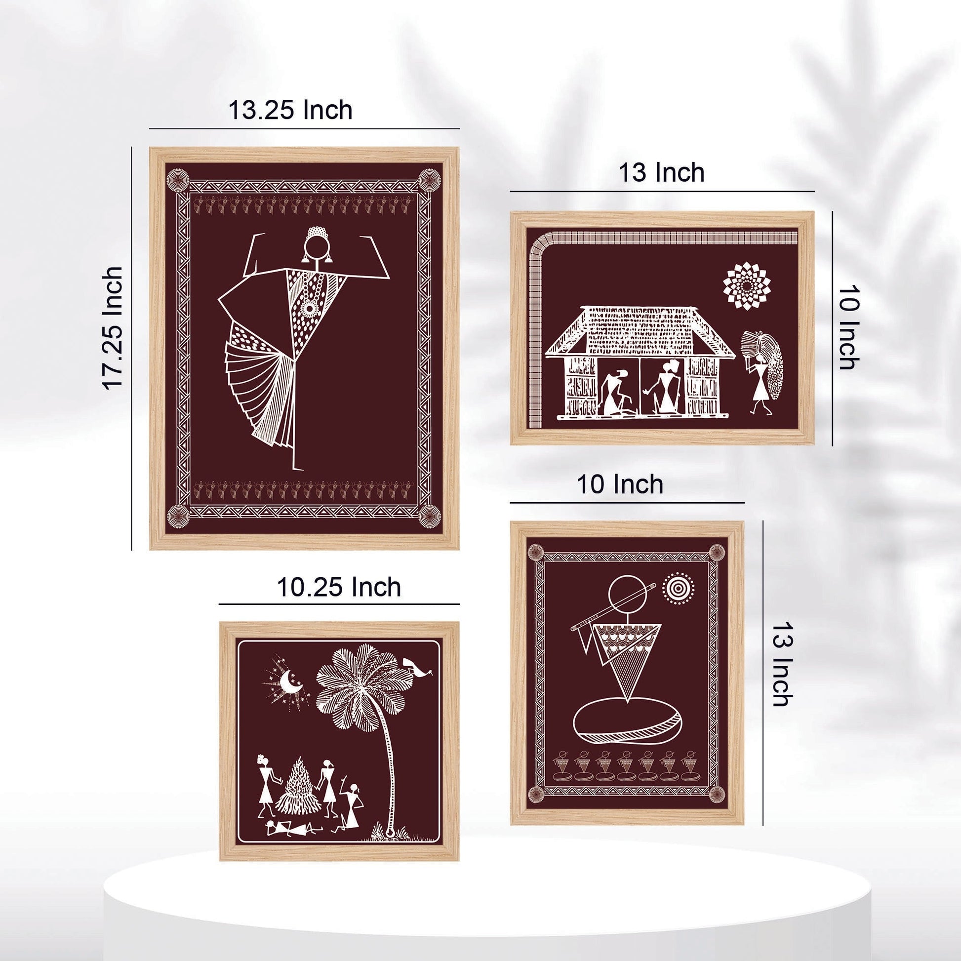 Beautiful Warli Art Indian Rural Life Wall Frame Set of Four