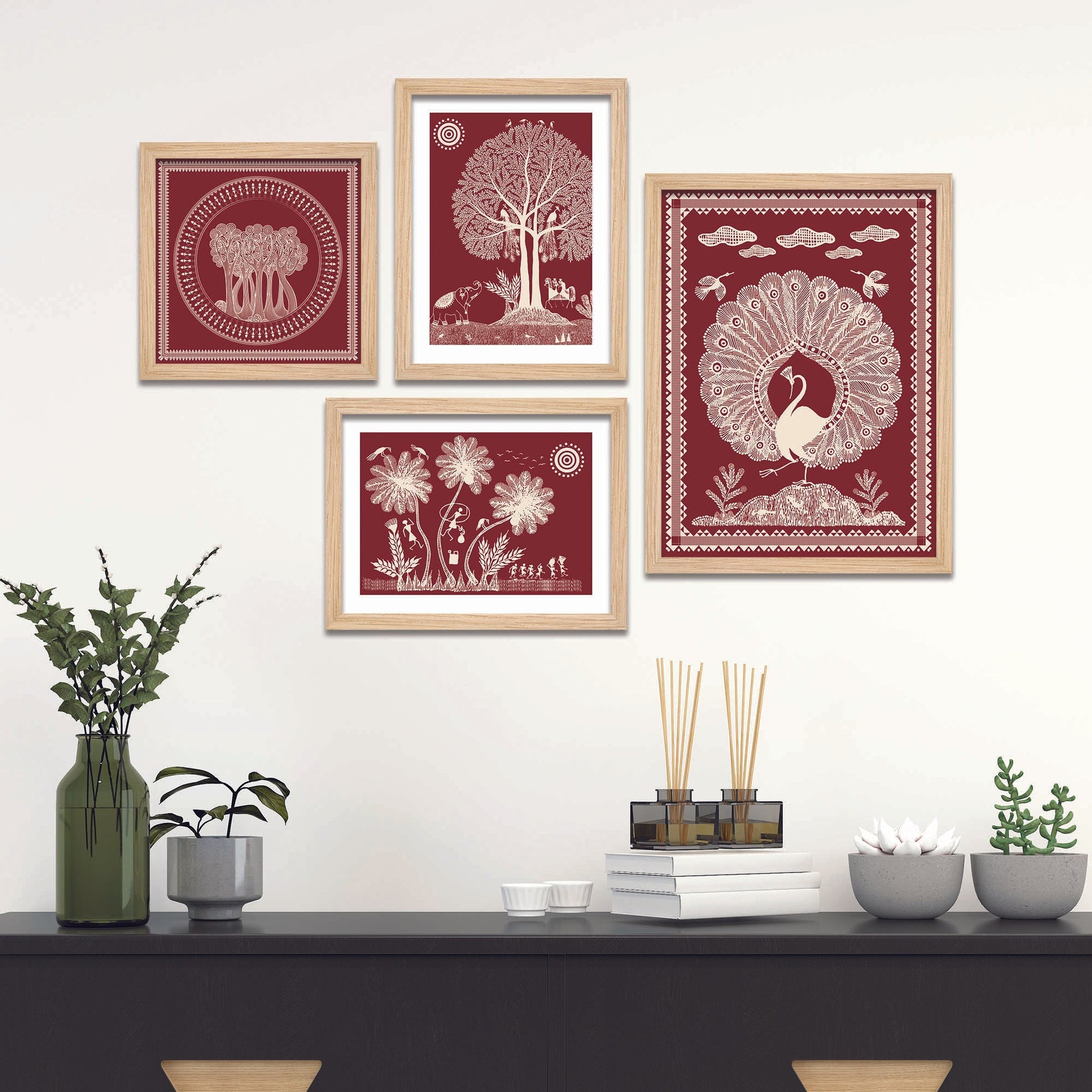 Beautiful Warli Art with Indian Rural Life Wall Frame Set of Four