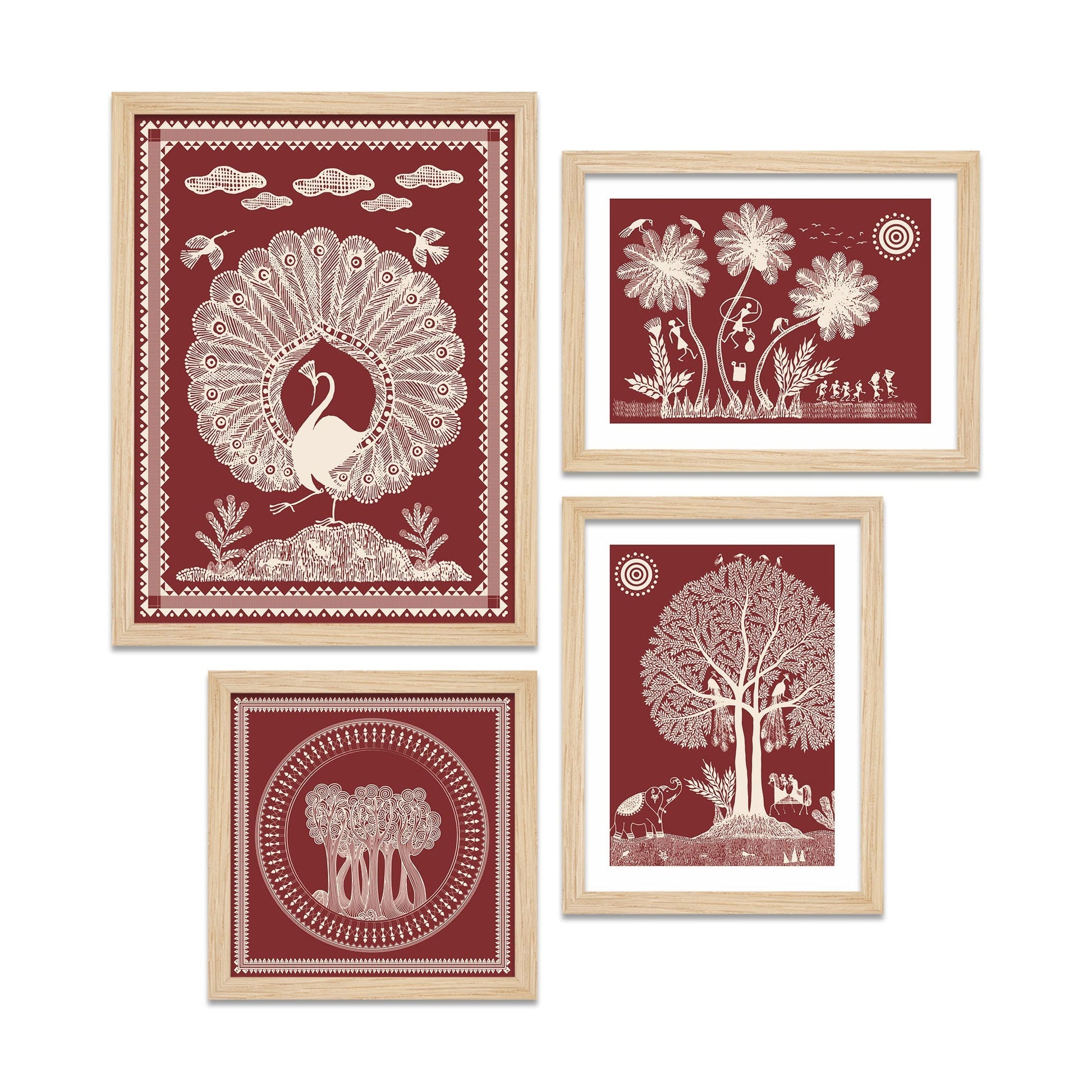 Beautiful Warli Art with Indian Rural Life Wall Frame Set of Four