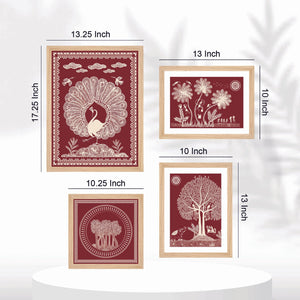 Beautiful Warli Art with Indian Rural Life Wall Frame Set of Four