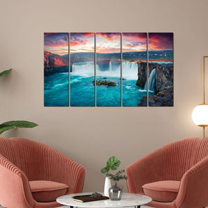 Beautiful Waterfall Canvas Wall Painting Set of Five