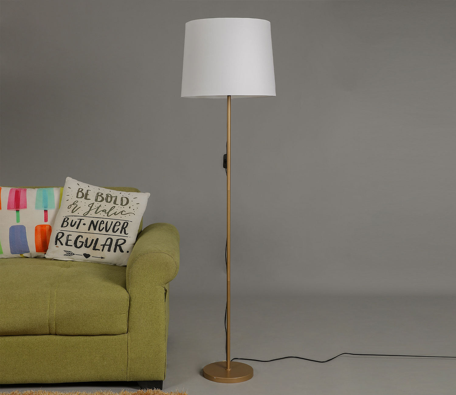 Beautiful White Color Metal Floor Lamp with Golden Base and Oval Shade