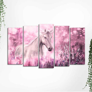 Beautiful White Horse Premium Wall Painting of Five Pieces