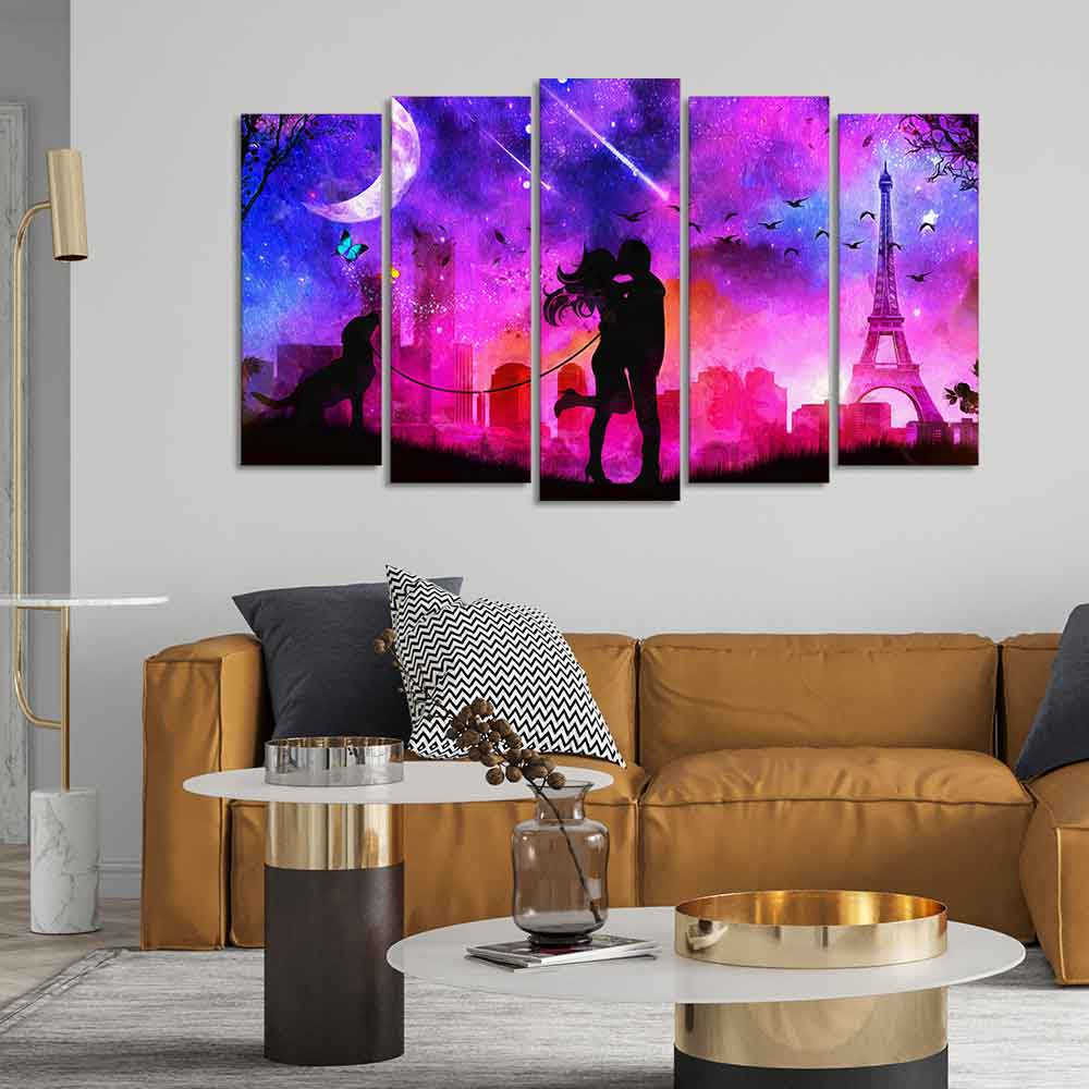 Couple Kissing Modern Abstract Art Wall Painting Set of Five