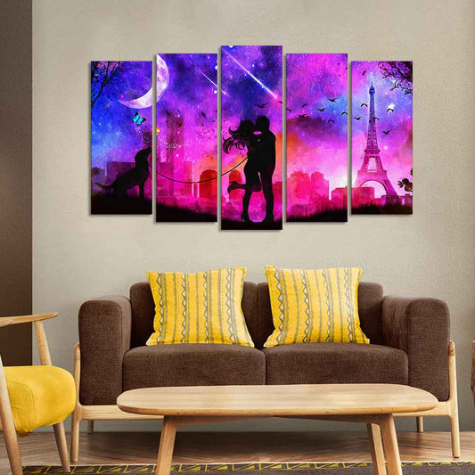 Couple Kissing Modern Abstract Art Wall Painting Set of Five