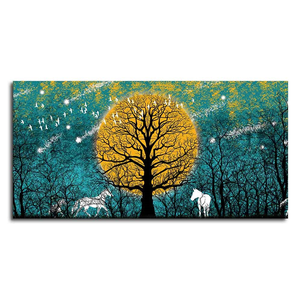 Beautiful White Horses in Forest Premium Wall Painting