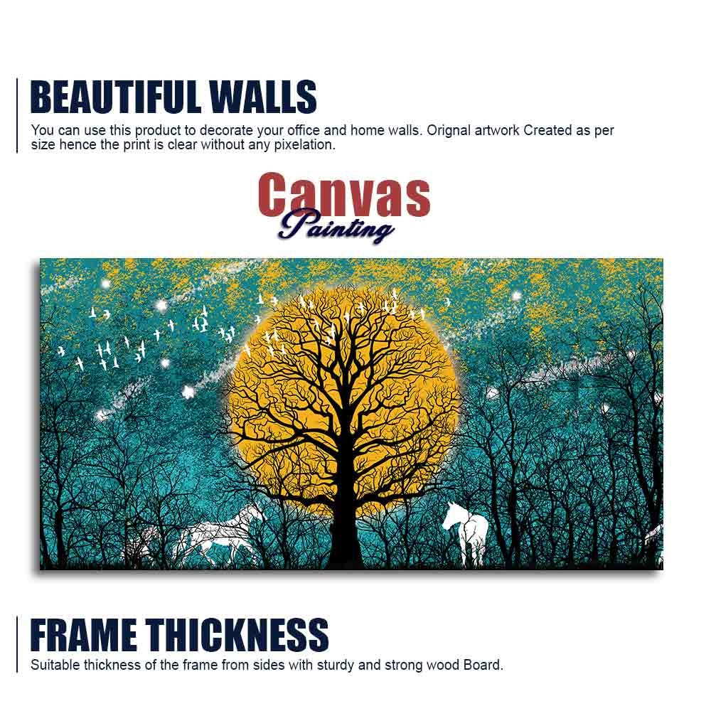 Beautiful White Horses in Forest Premium Wall Painting