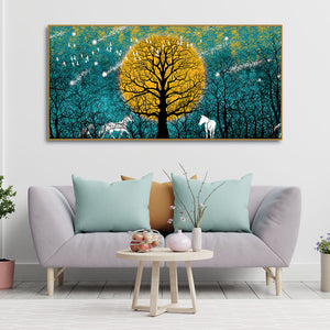 Beautiful White Horses in Forest Premium Wall Painting