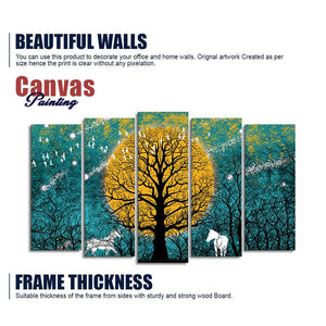 Beautiful White Horses in Forest Premium Wall Painting Set of Five Pieces