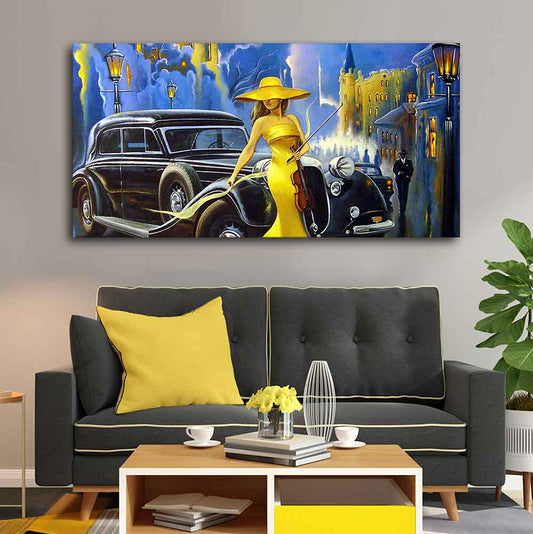 Beautiful Woman with car Canvas Wall Painting