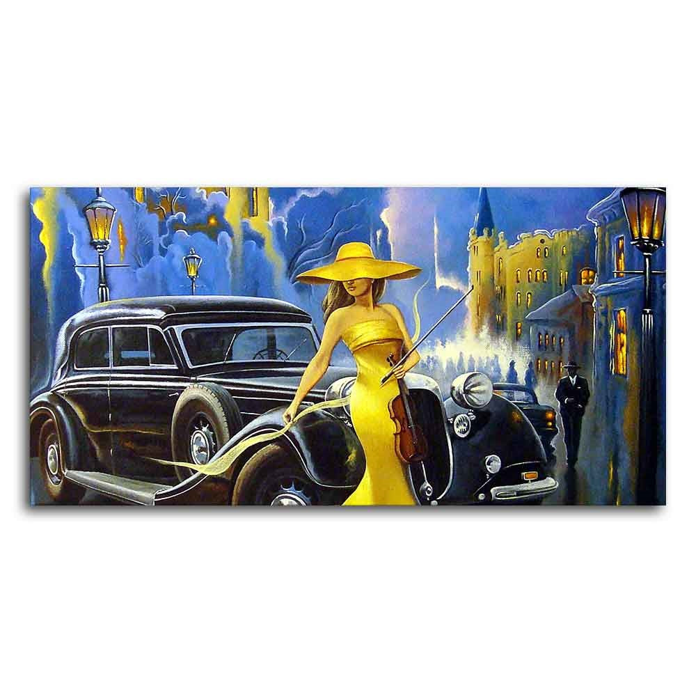 Beautiful Woman with car Canvas Wall Painting