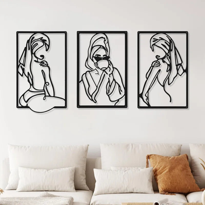 Beautiful Women Silhouette Line Metal Art Frames Wall Decor