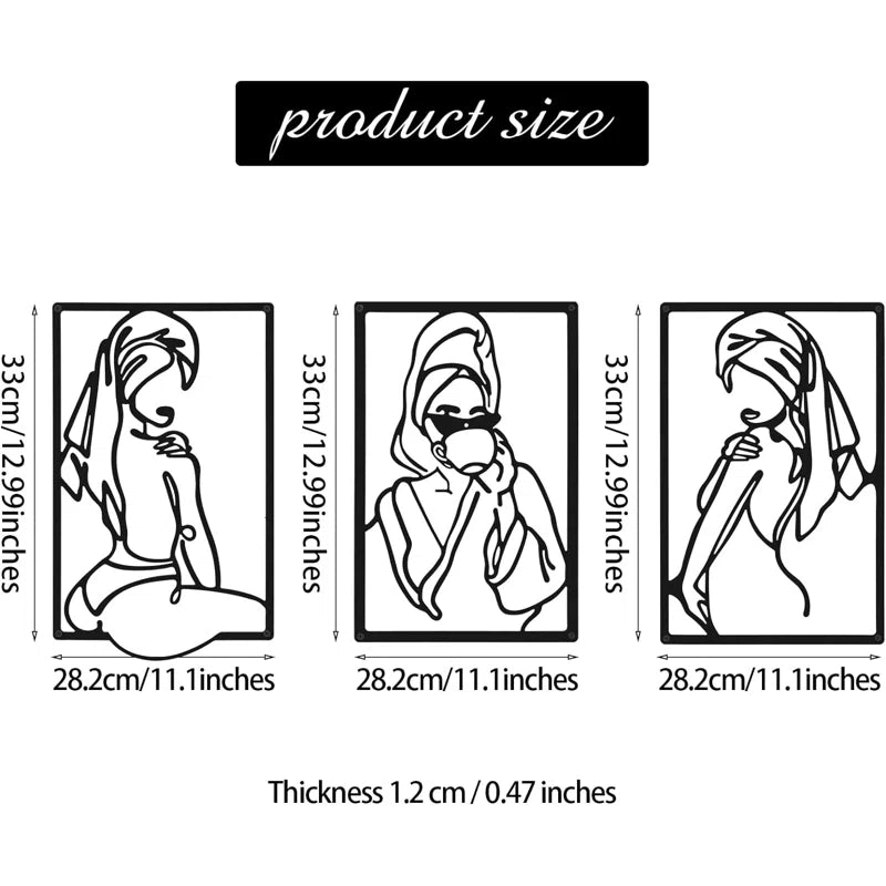 Beautiful Women Silhouette Line Metal Art Frames Wall Decor