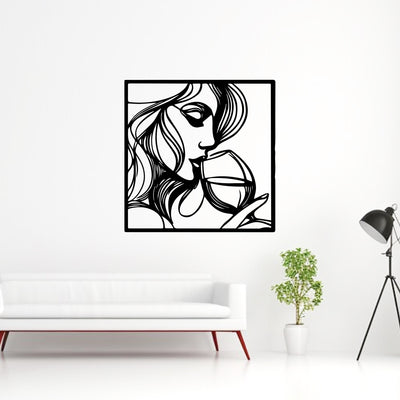 Beautiful Women With Wine Line Art Metal Art Wall Decor