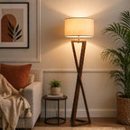 Wooden Floor Lamp With Delight Crossed Stand For Living Room, Bedroom
