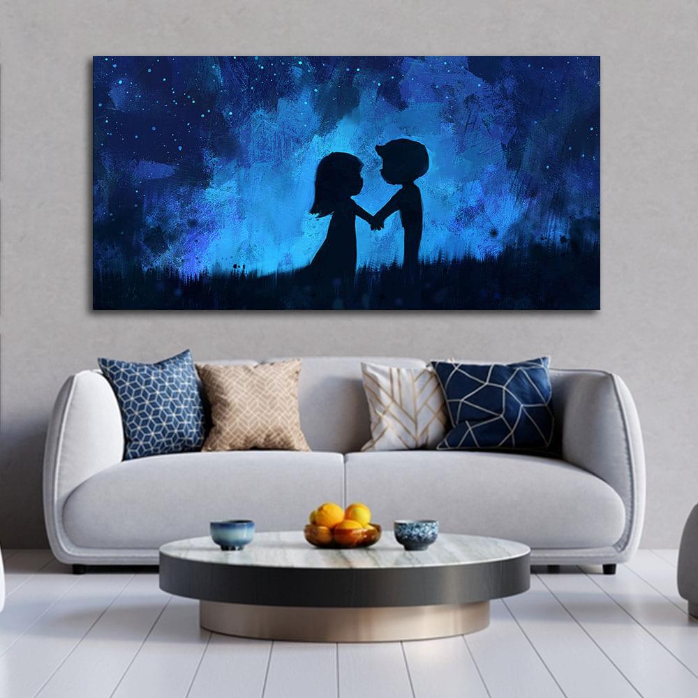 Beautiful Young Couple in Love Holding Hands Canvas Wall Painting