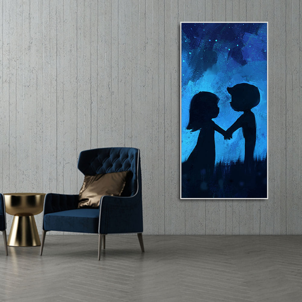 Beautiful Young Couple in Love Holding Hands Premium Canvas Wall Painting