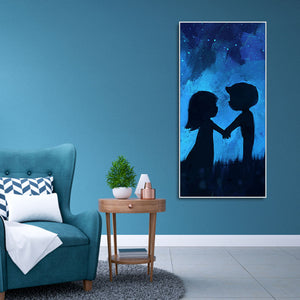 Beautiful Young Couple in Love Holding Hands Premium Canvas Wall Painting