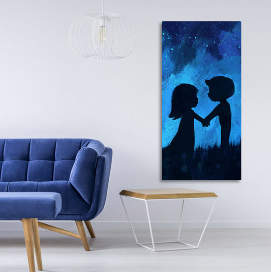 Beautiful Young Couple in Love Holding Hands Premium Canvas Wall Painting