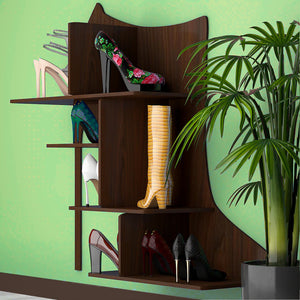 Beautiful Sandal Shape Designer Wooden Wall Shelf /Women's Sandal And Shoe Shelf, Walnut Finish