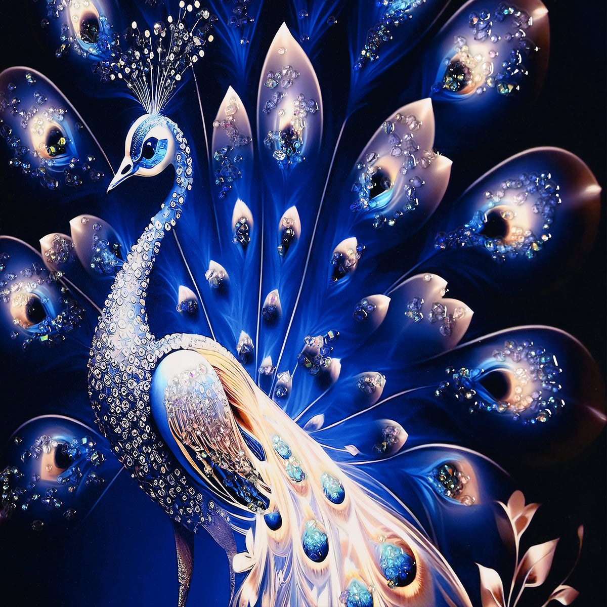 Beauty of Starry Peacock Framed Crystal Glass Painting