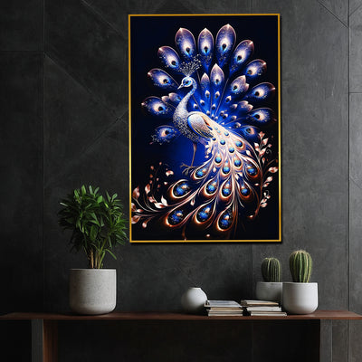 Beauty of Starry Peacock Framed Crystal Glass Painting