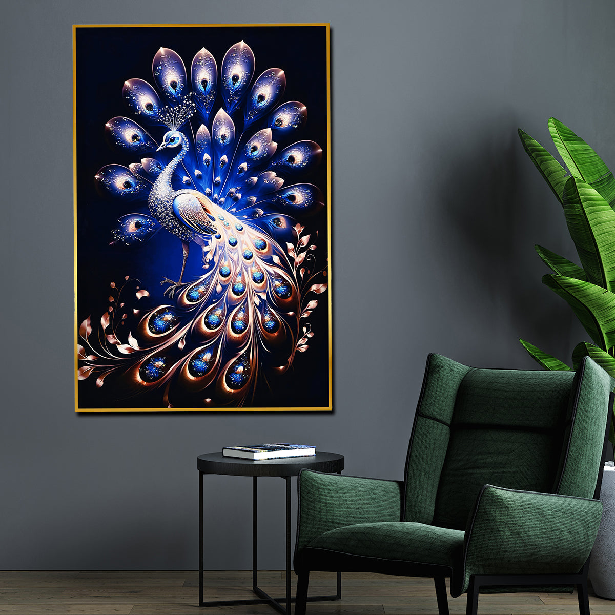 Beauty of Starry Peacock Framed Crystal Glass Painting
